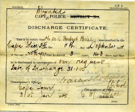 Herbert Bail's service certificates