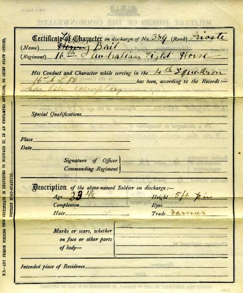 Herbert Bail's service certificates