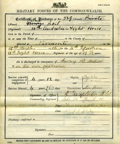 Herbert Bail's service certificates