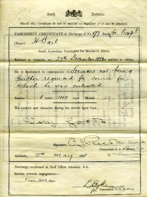 Herbert Bail's service certificates