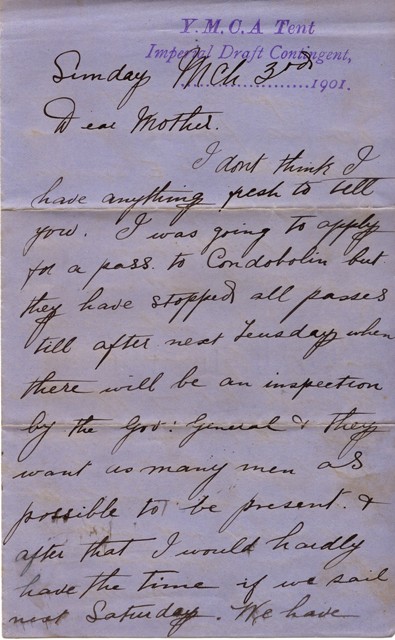 Hugh Hughes letter home page 1
